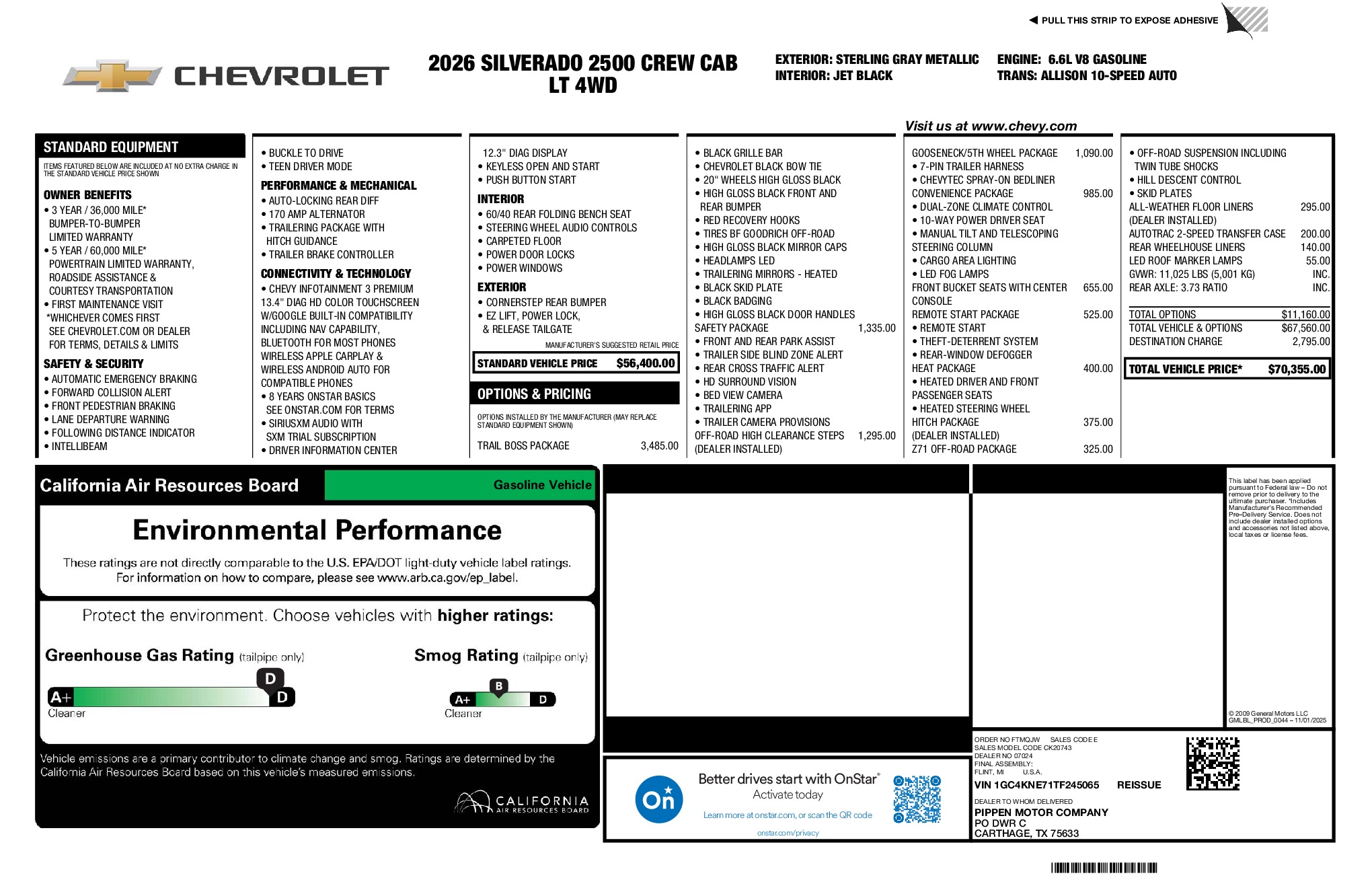 2026 Chevrolet Silverado 2500HD LT window sticker