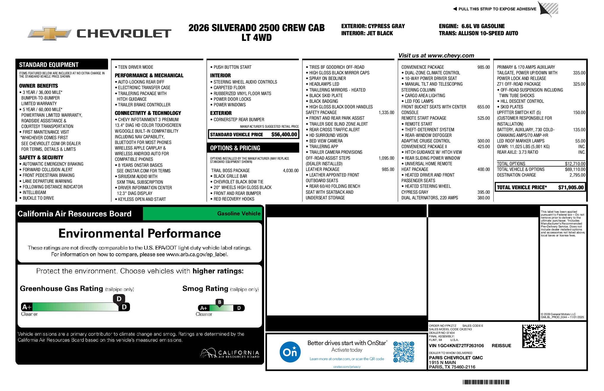 2026 Chevrolet Silverado 2500HD LT window sticker