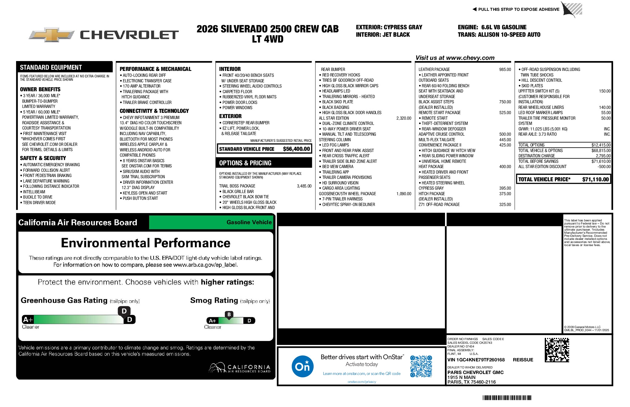 2026 Chevrolet Silverado 2500HD LT window sticker