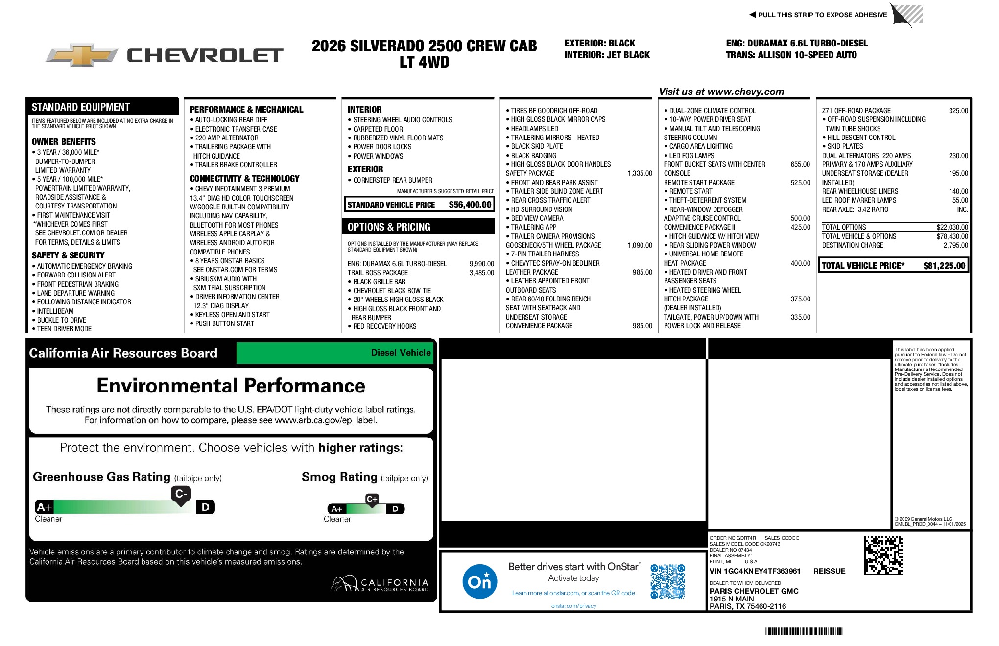 2026 Chevrolet Silverado 2500HD LT window sticker