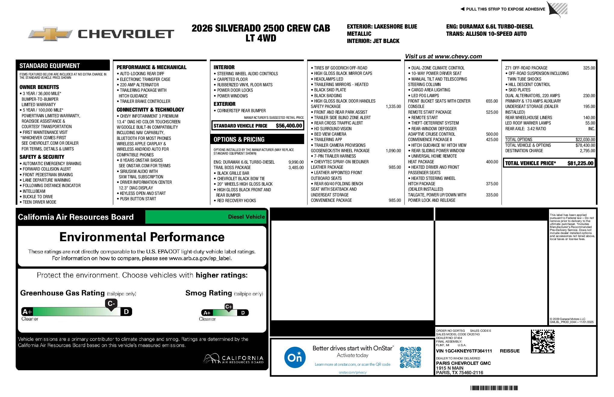 2026 Chevrolet Silverado 2500HD LT window sticker