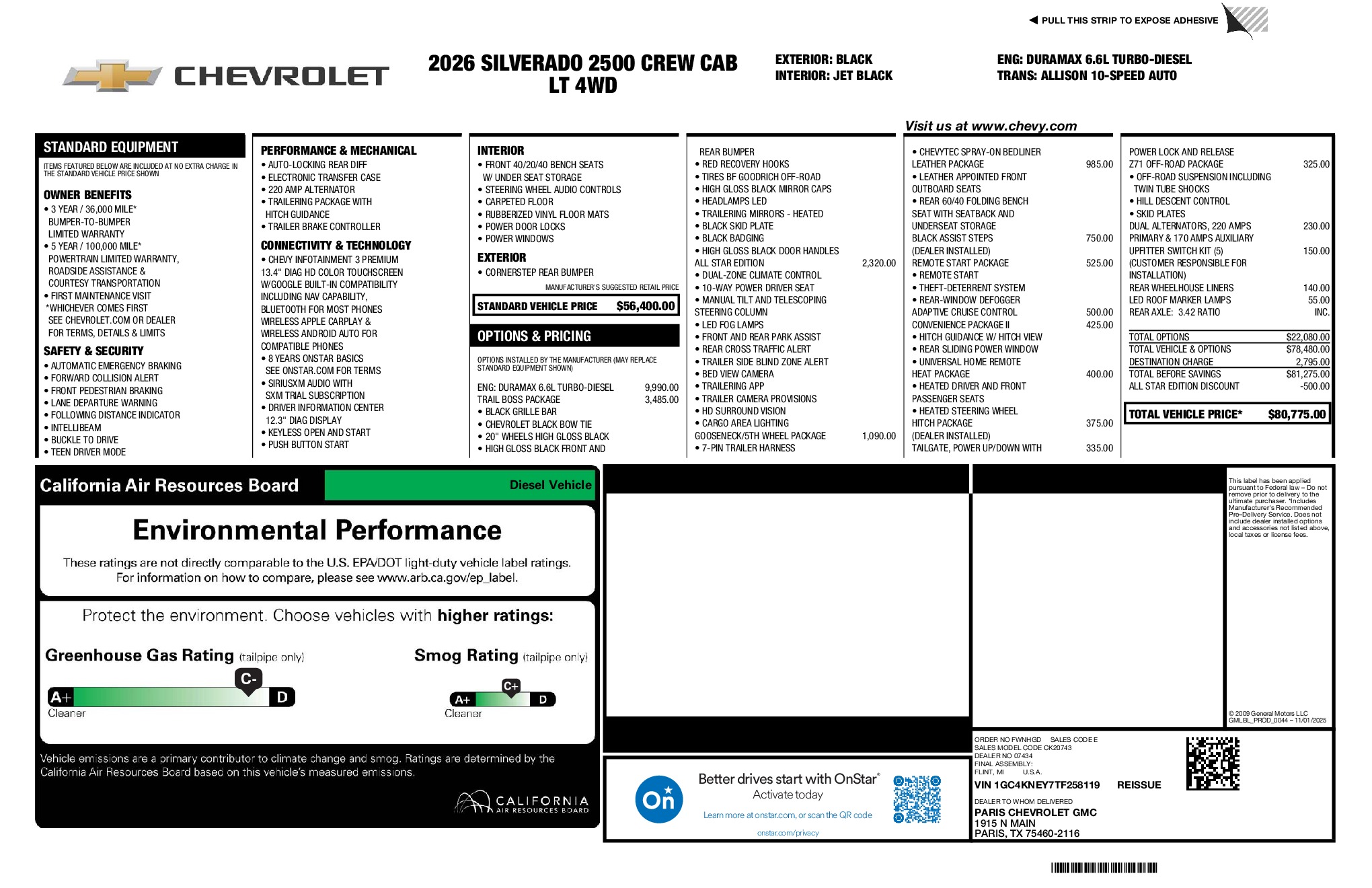 2026 Chevrolet Silverado 2500HD LT window sticker
