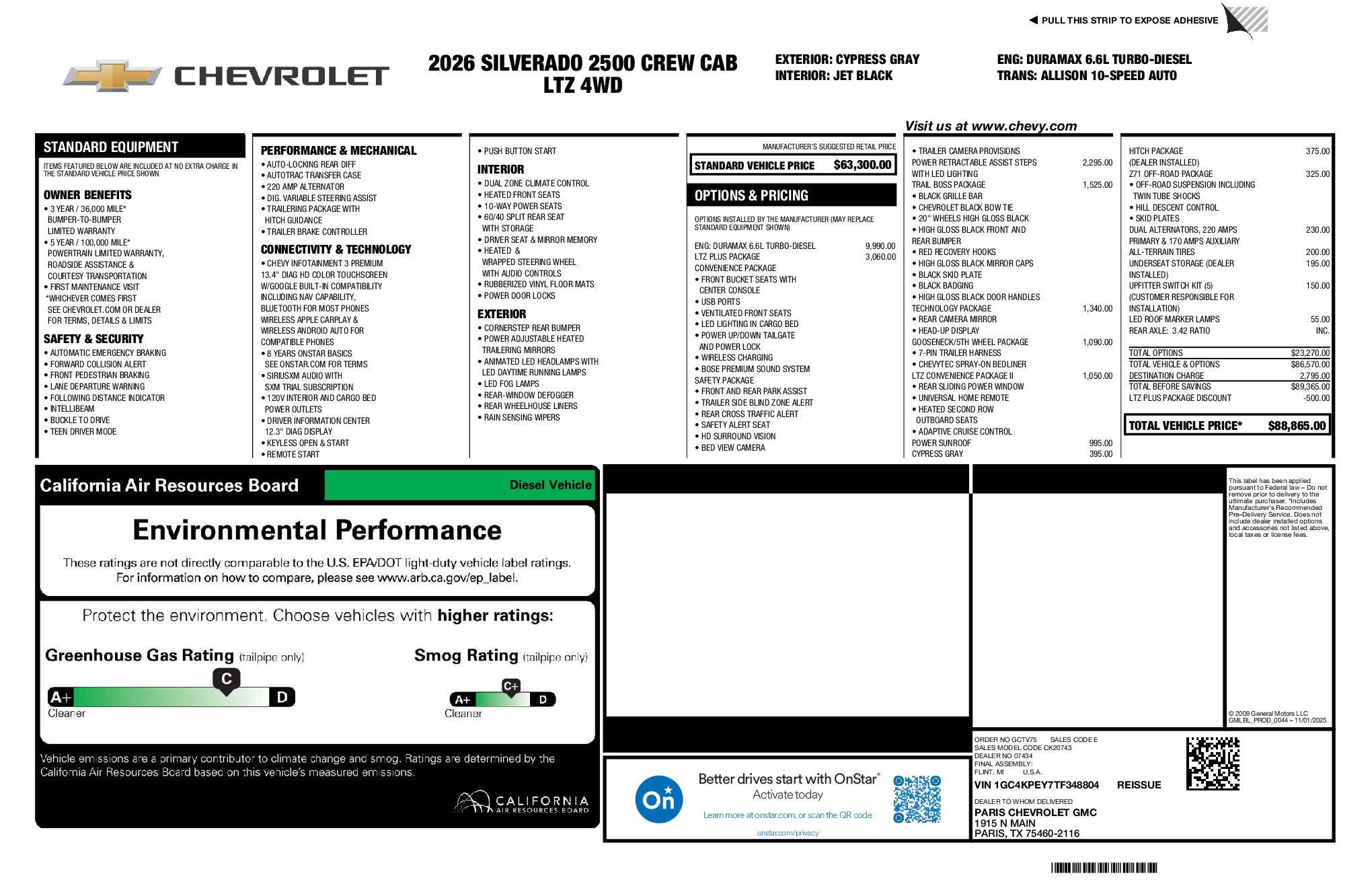2026 Chevrolet Silverado 2500HD LTZ window sticker