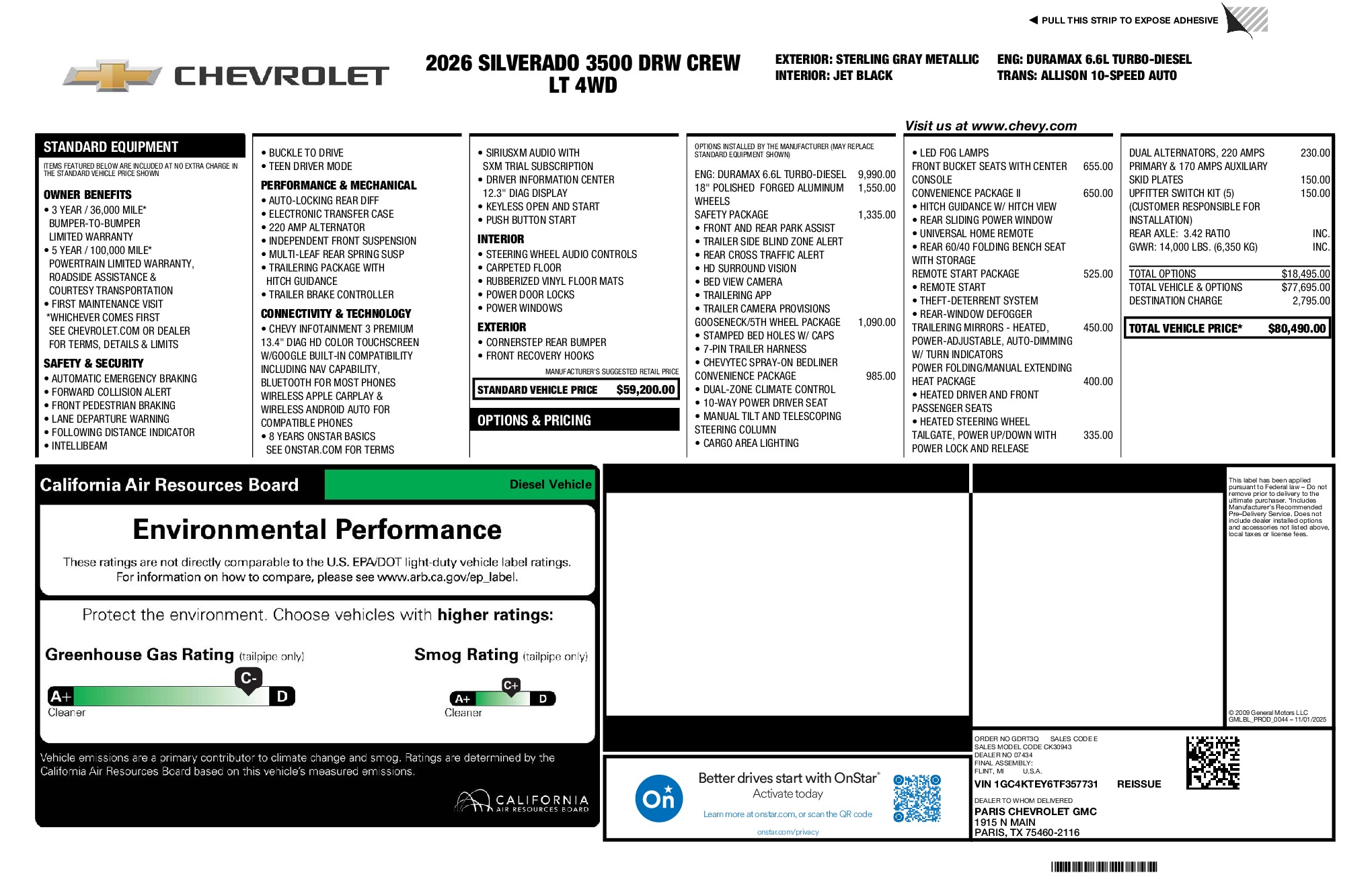 2026 Chevrolet Silverado 3500HD LT window sticker
