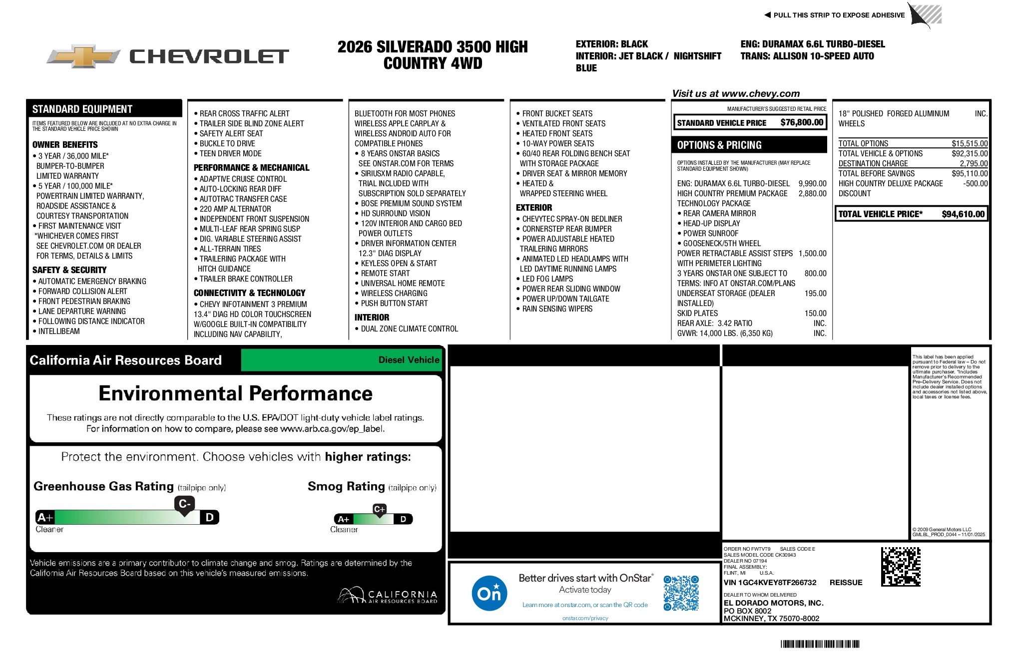 2026 Chevrolet Silverado 3500HD High Country window sticker