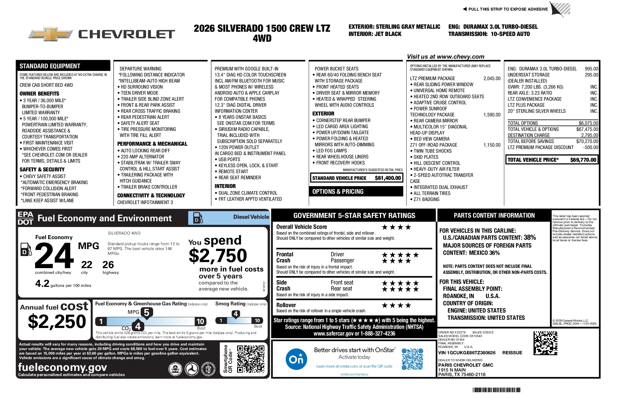 2026 Chevrolet Silverado 1500 LTZ window sticker