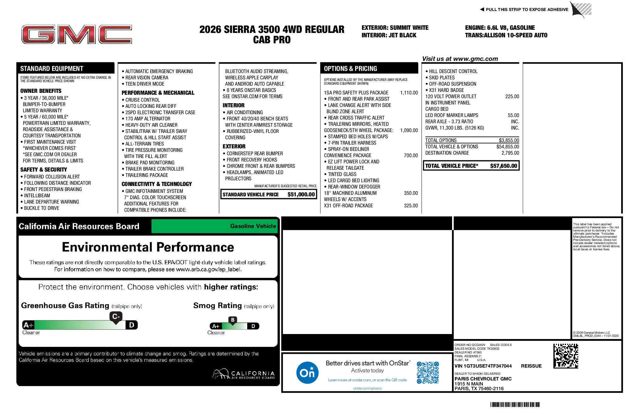 2026 GMC Sierra 3500HD Pro window sticker