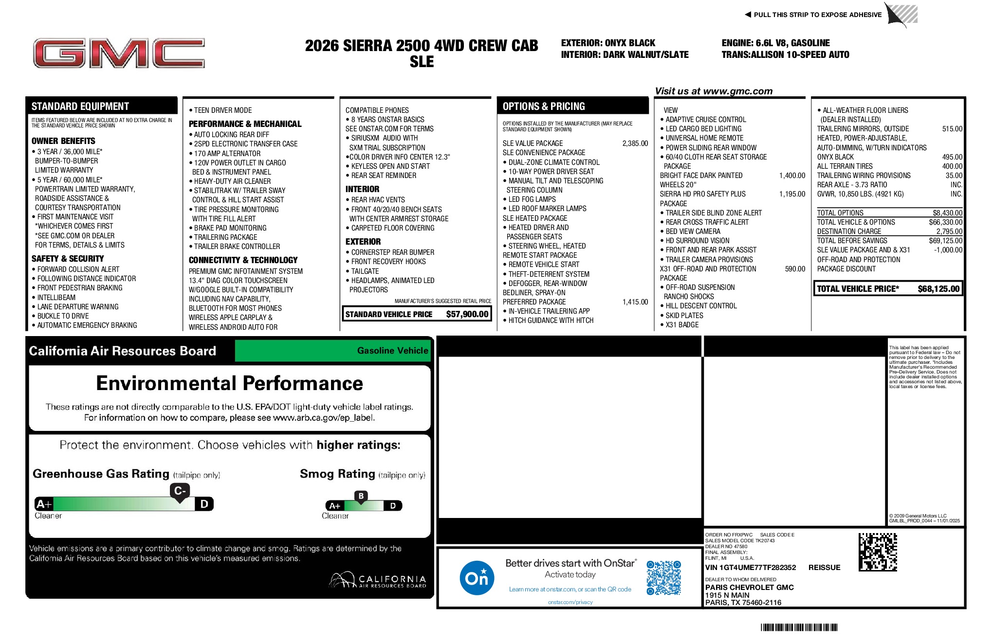 2026 GMC Sierra 2500HD SLE window sticker