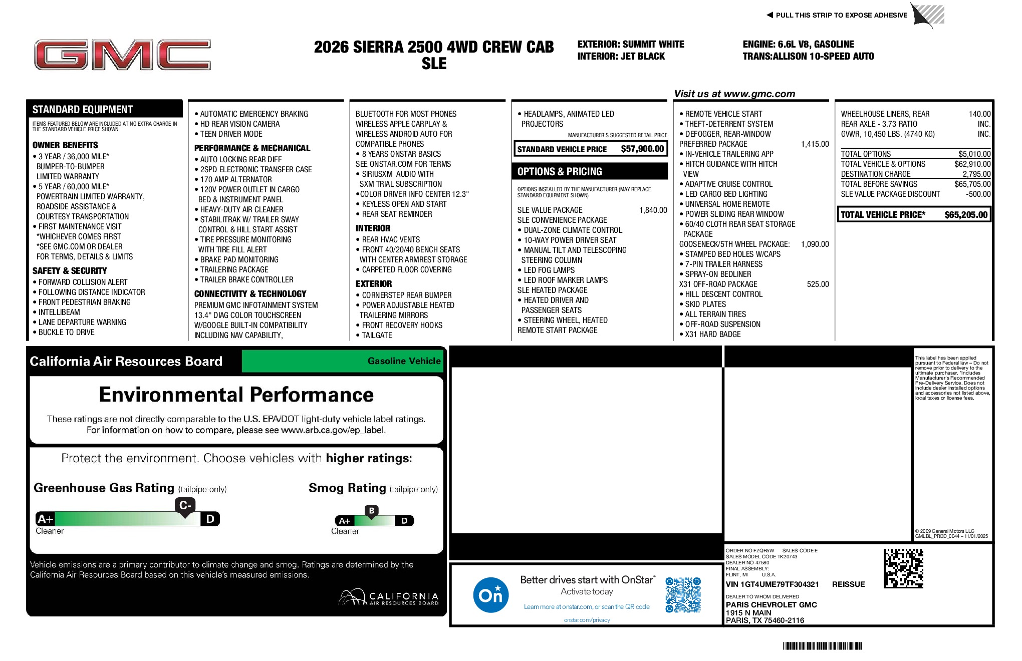 2026 GMC Sierra 2500HD SLE window sticker