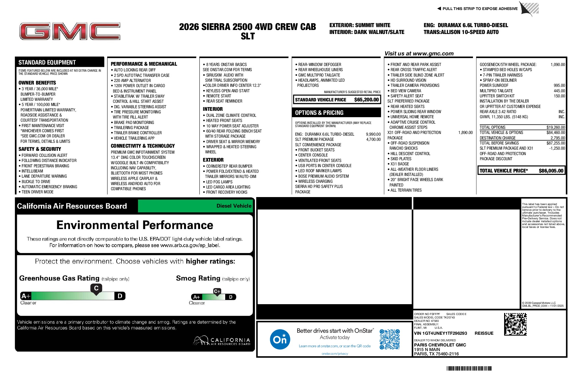 2026 GMC Sierra 2500HD SLT window sticker