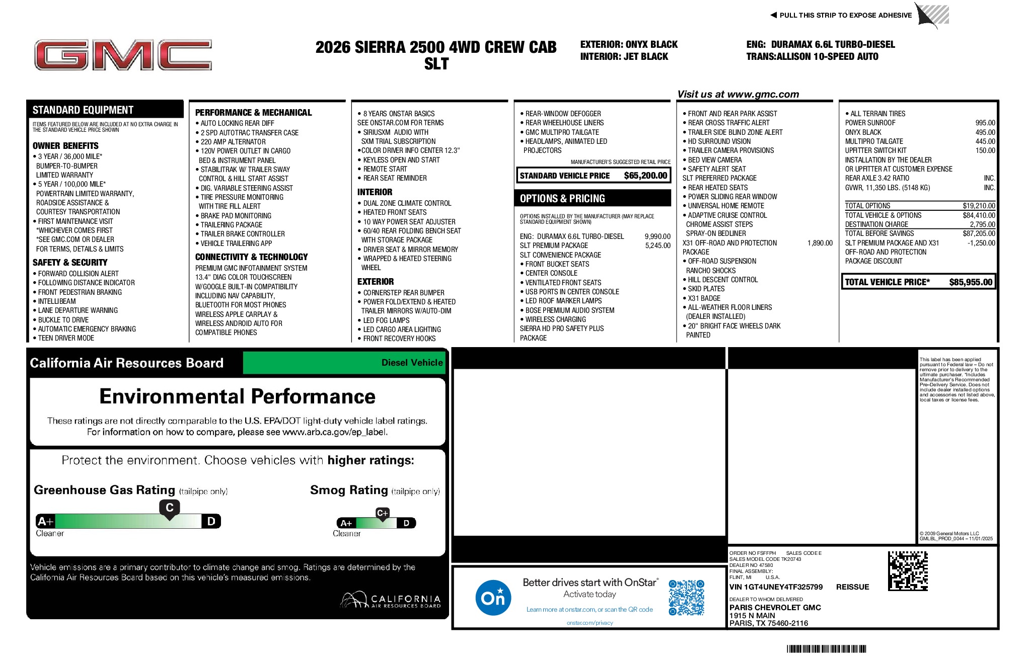 2026 GMC Sierra 2500HD SLT window sticker