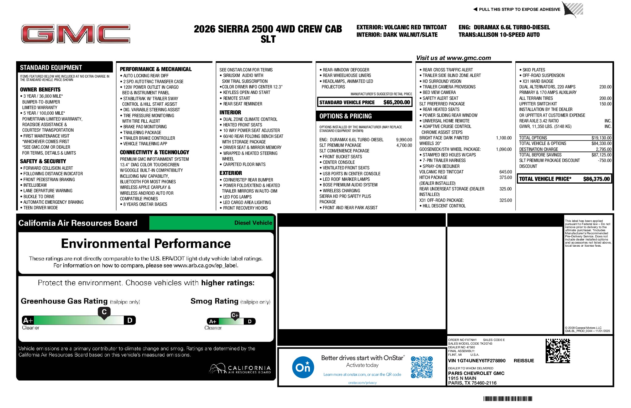 2026 GMC Sierra 2500HD SLT window sticker