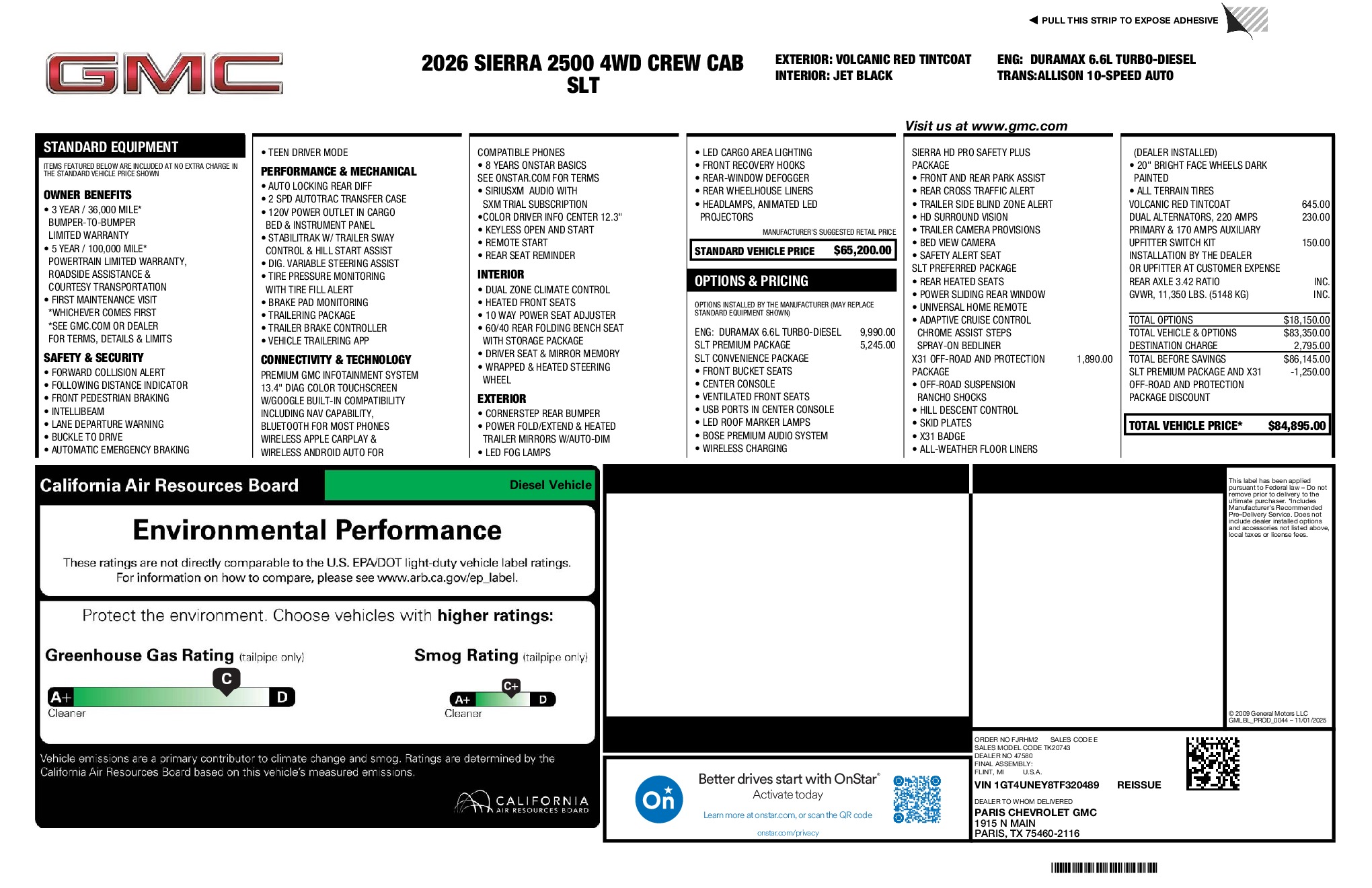 2026 GMC Sierra 2500HD SLT window sticker