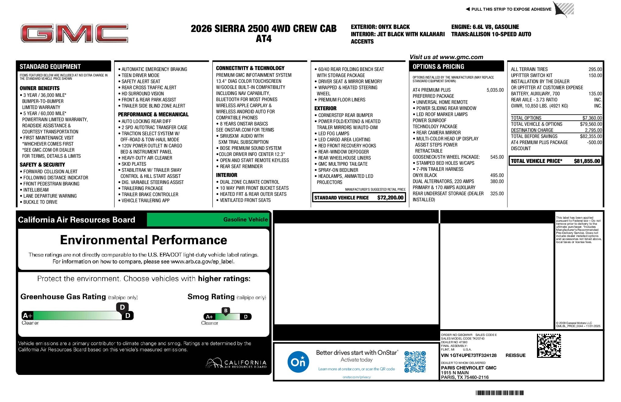 2026 GMC Sierra 2500HD AT4 window sticker