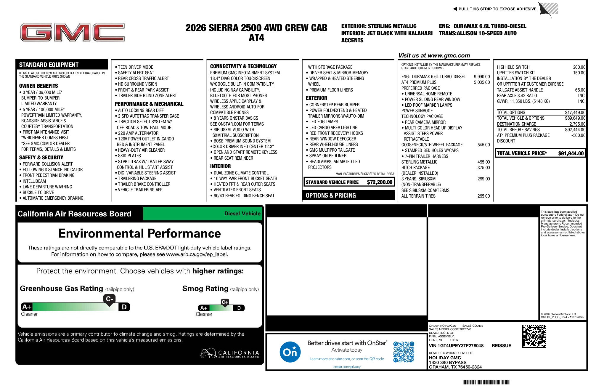 2026 GMC Sierra 2500HD AT4 window sticker