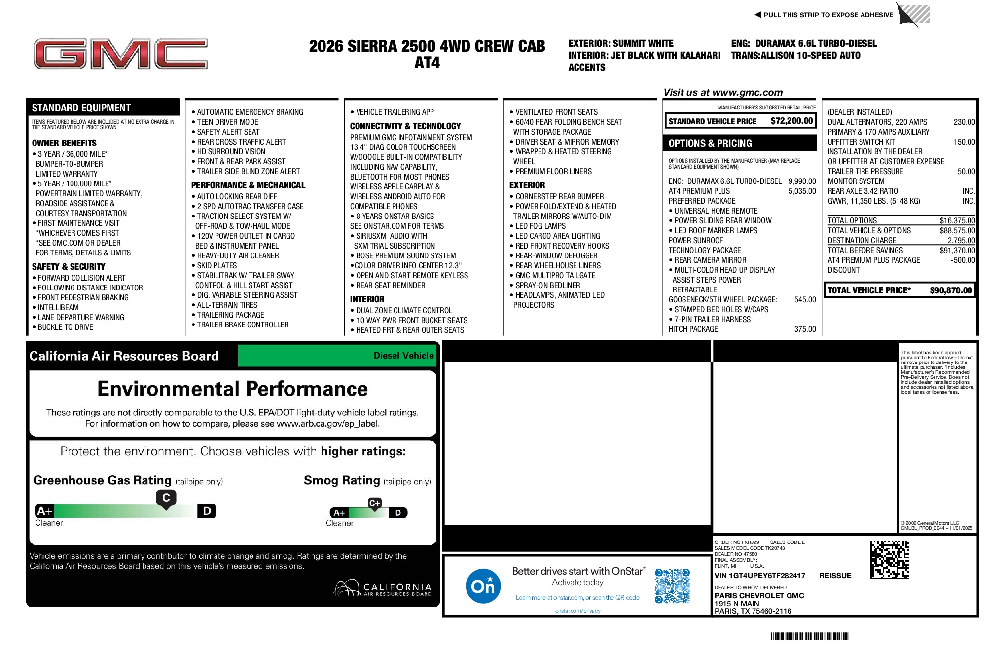 2026 GMC Sierra 2500HD AT4 window sticker