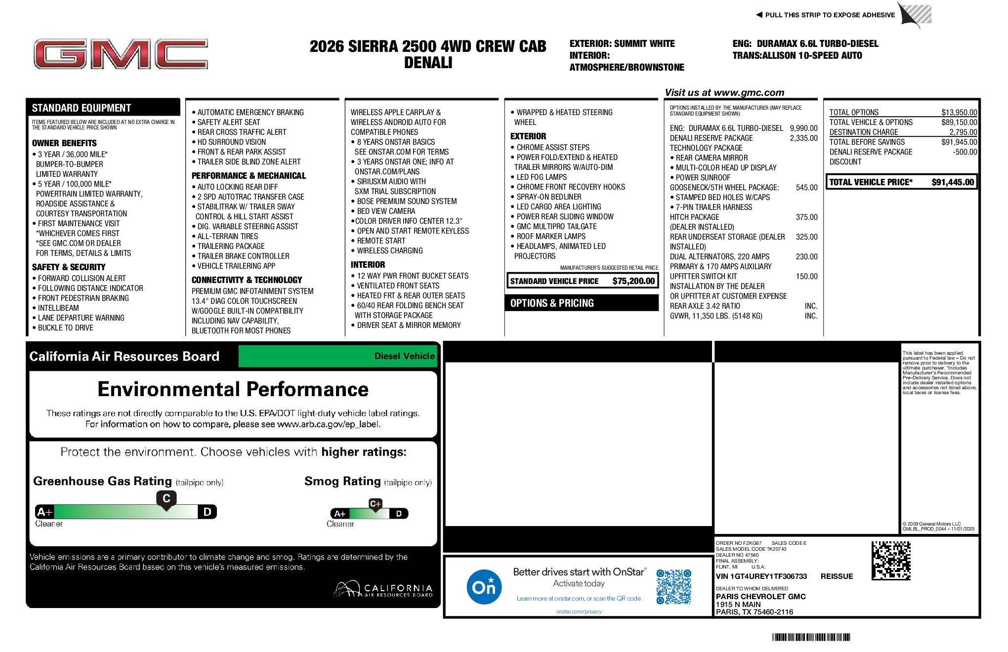 2026 GMC Sierra 2500HD Denali window sticker
