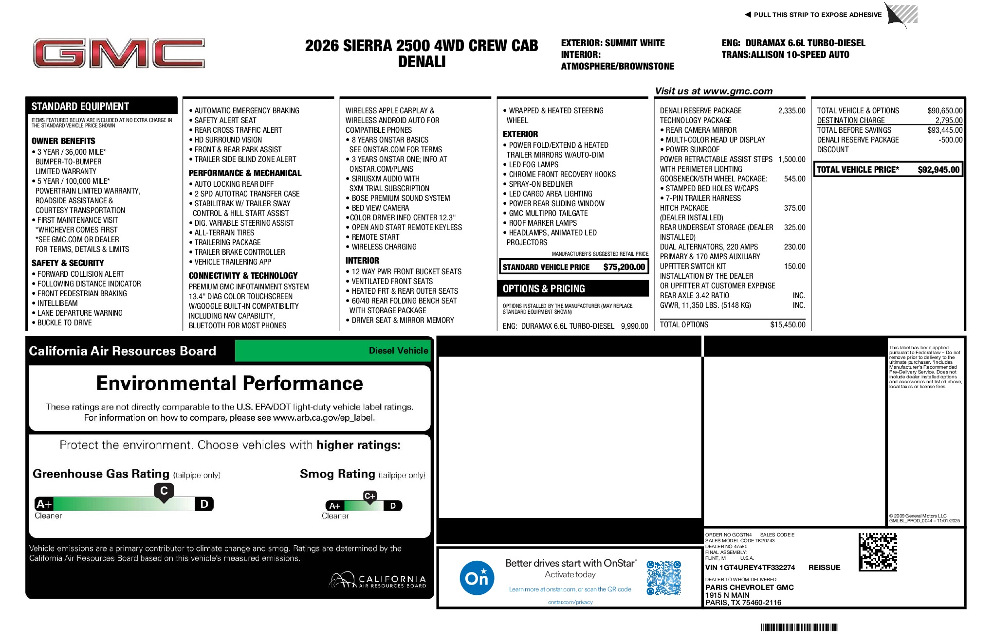 2026 GMC Sierra 2500HD Denali window sticker