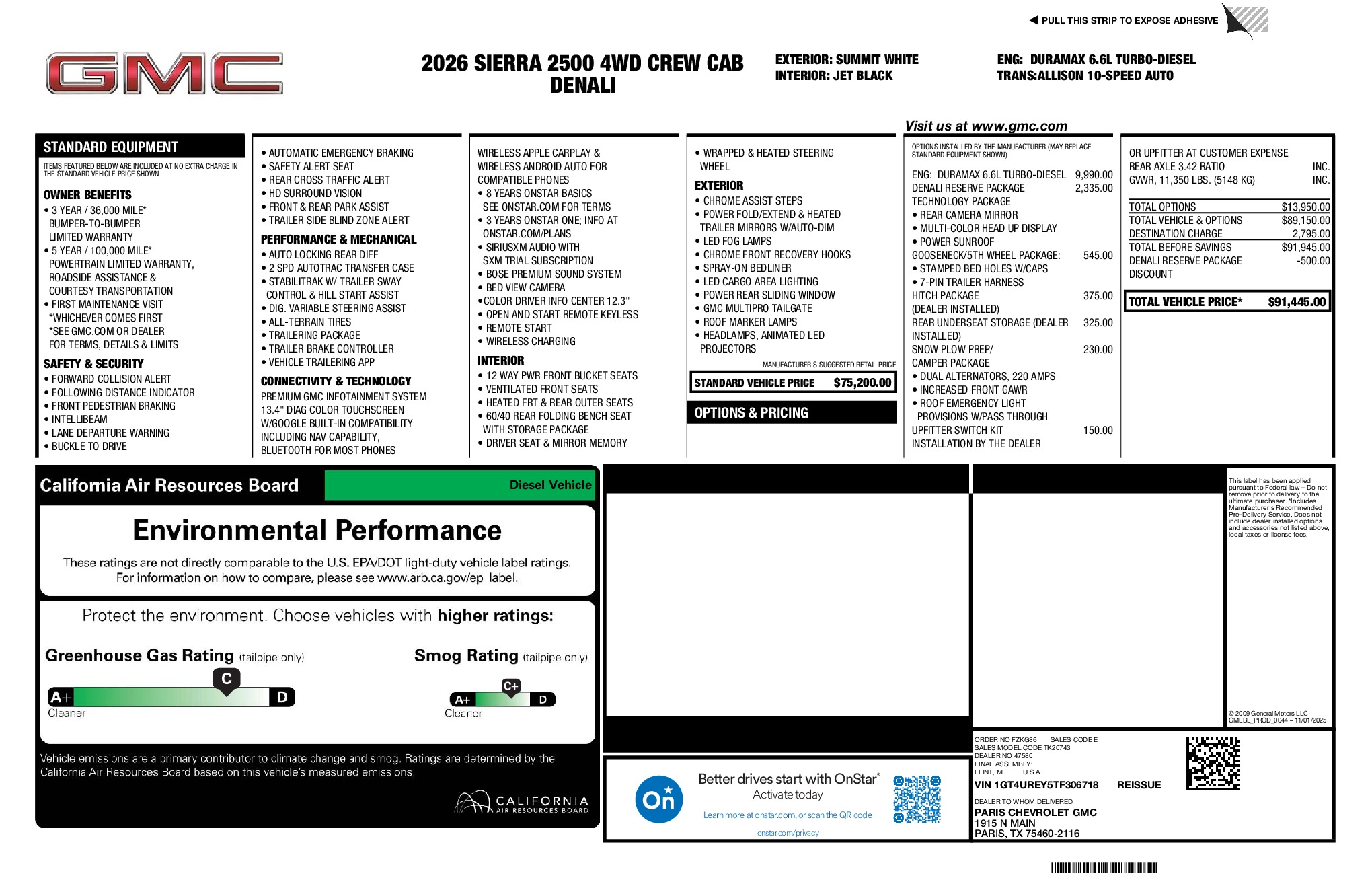 2026 GMC Sierra 2500HD Denali window sticker