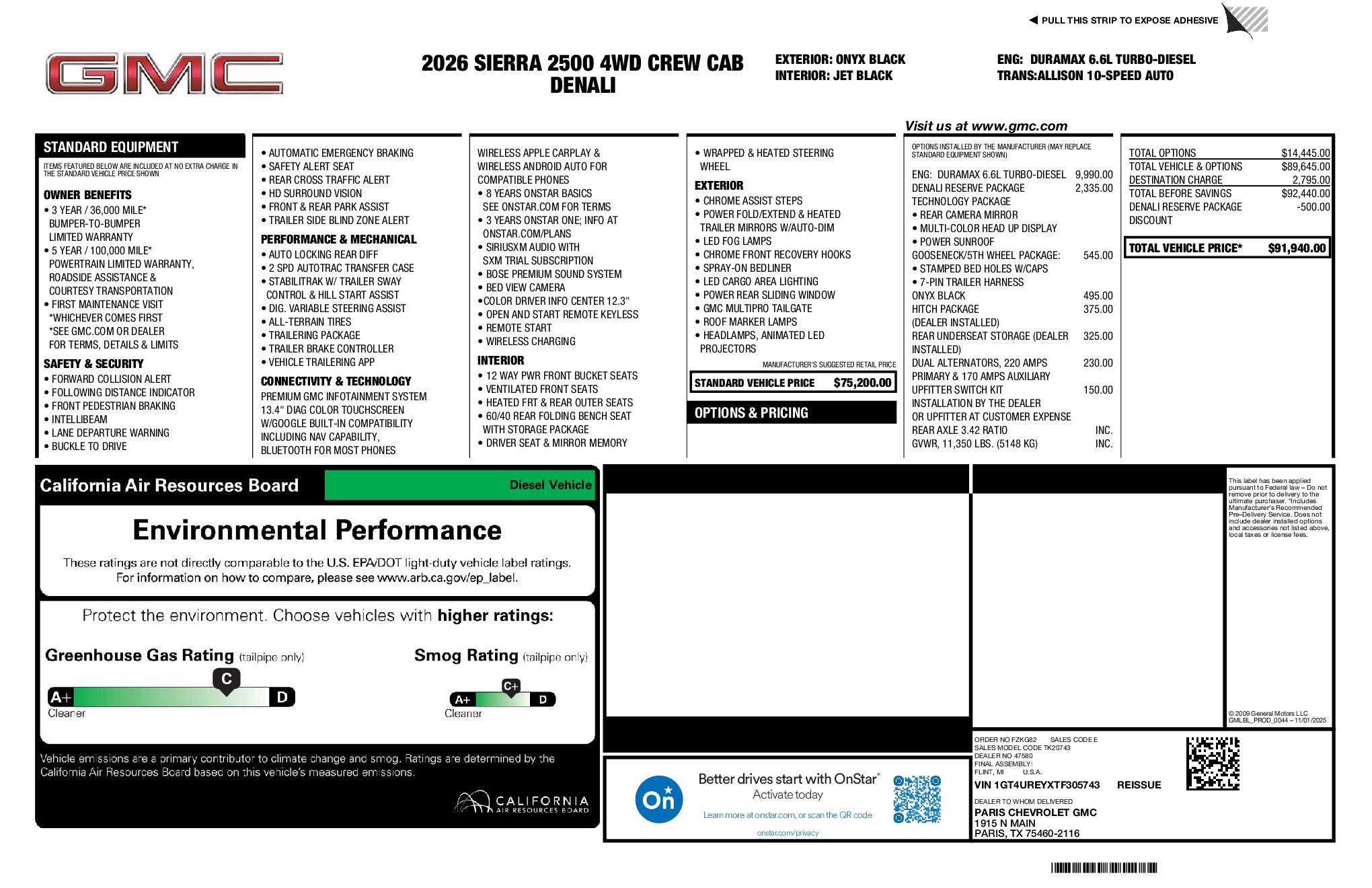 2026 GMC Sierra 2500HD Denali window sticker