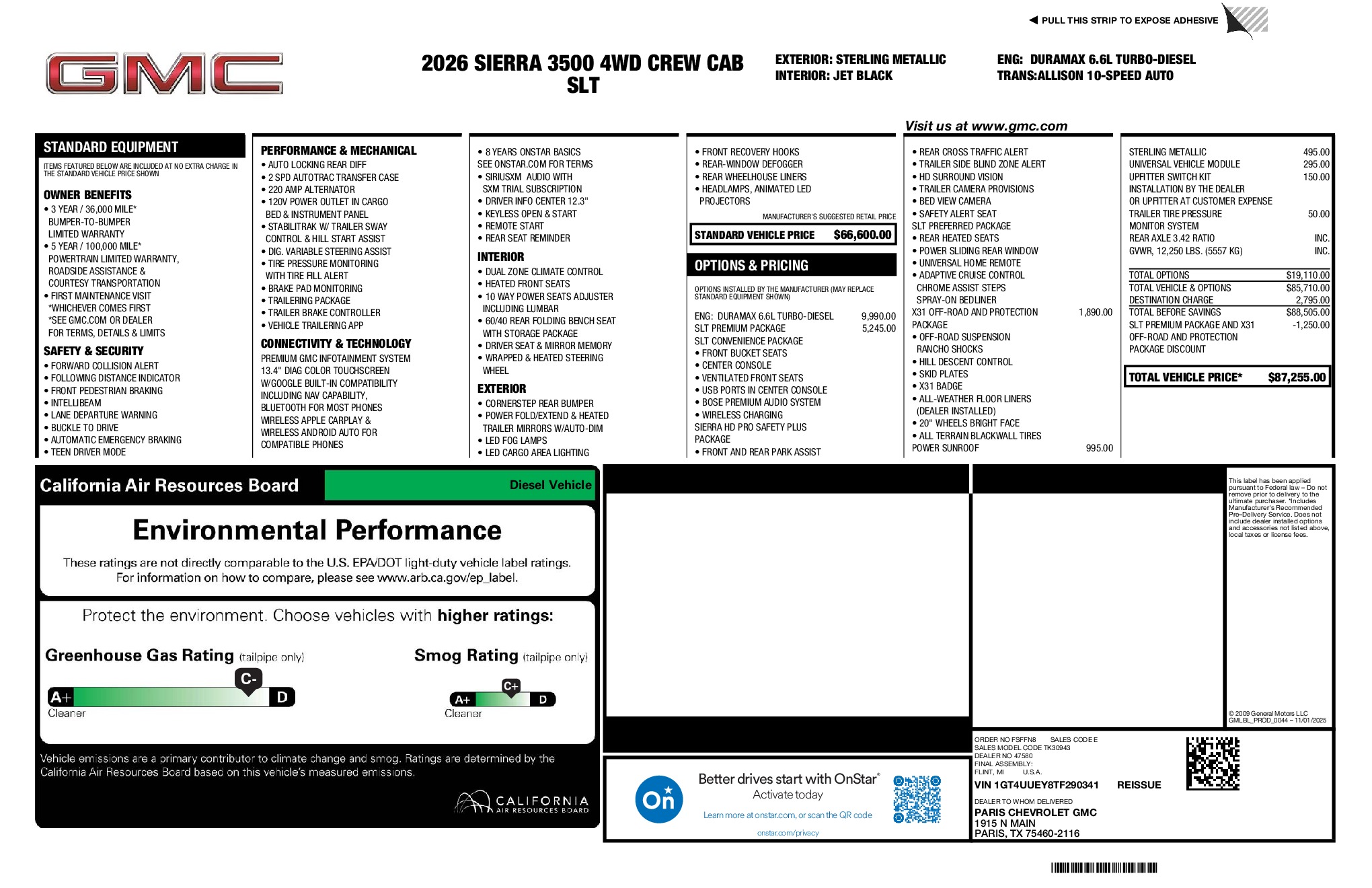 2026 GMC Sierra 3500HD SLT window sticker