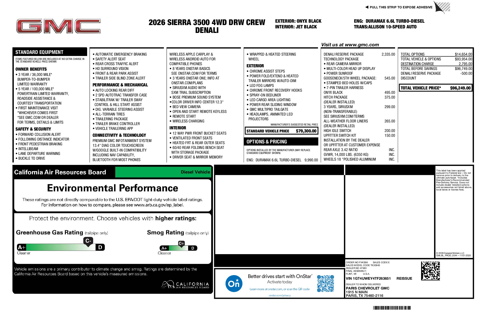 2026 GMC Sierra 3500HD Denali window sticker