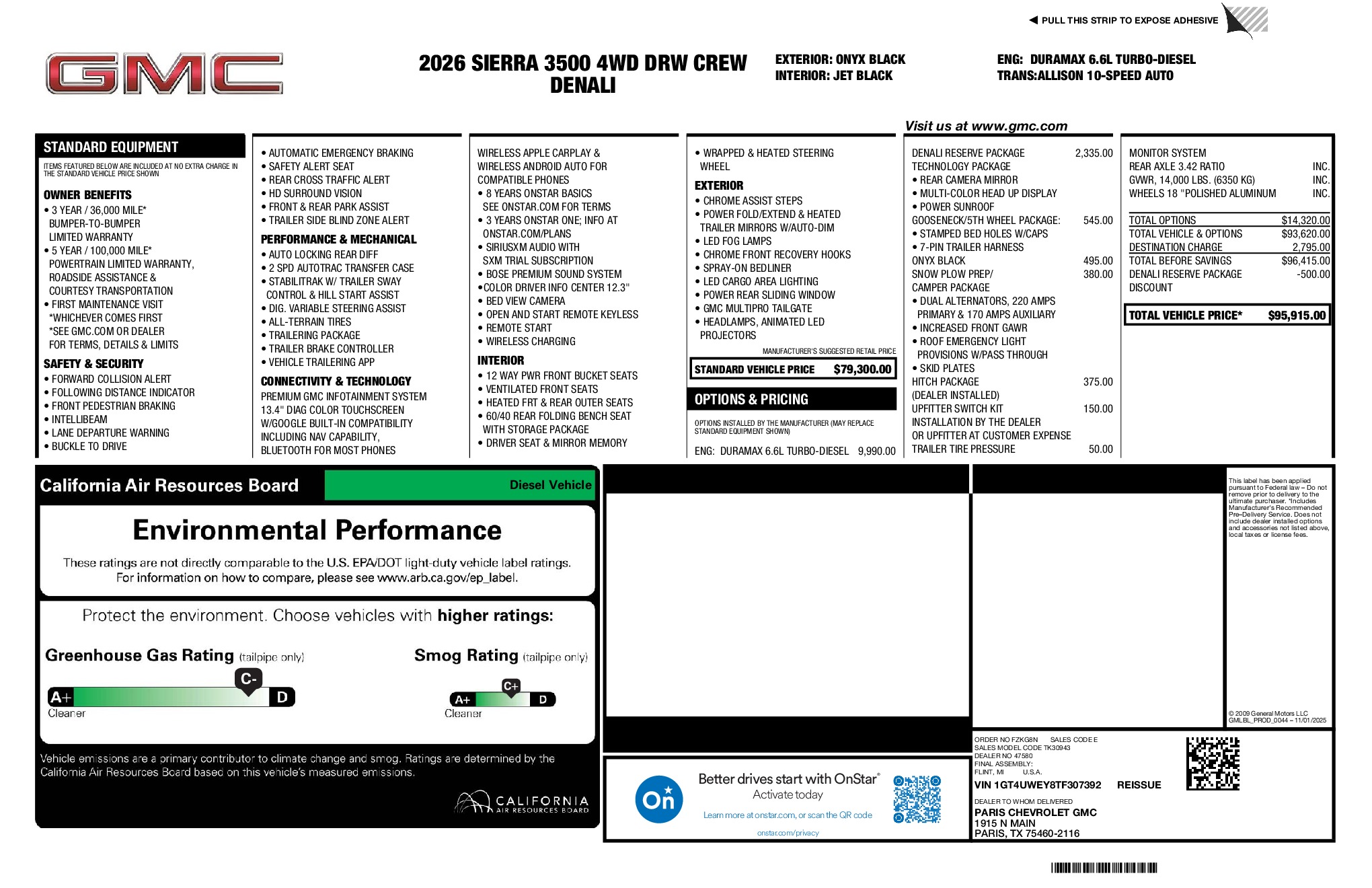 2026 GMC Sierra 3500HD Denali window sticker