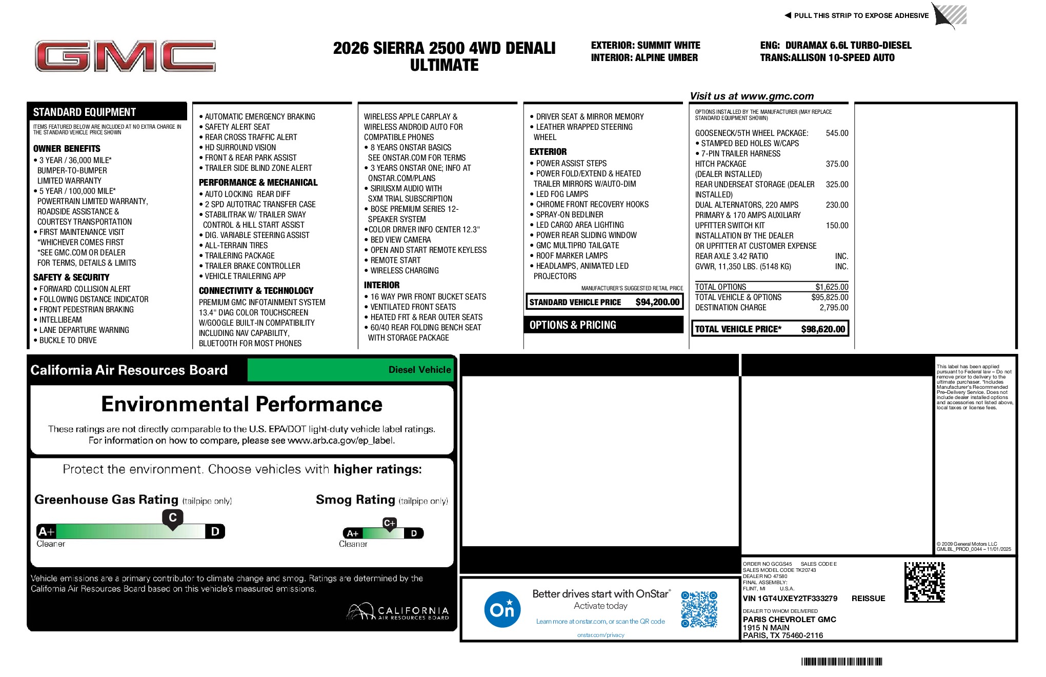 2026 GMC Sierra 2500HD Denali Ultimate window sticker
