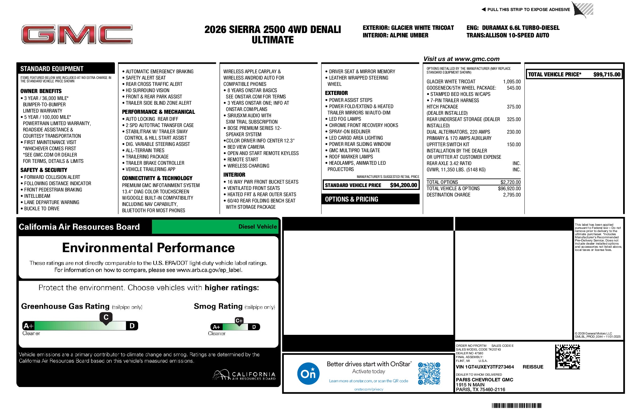 2026 GMC Sierra 2500HD Denali Ultimate window sticker