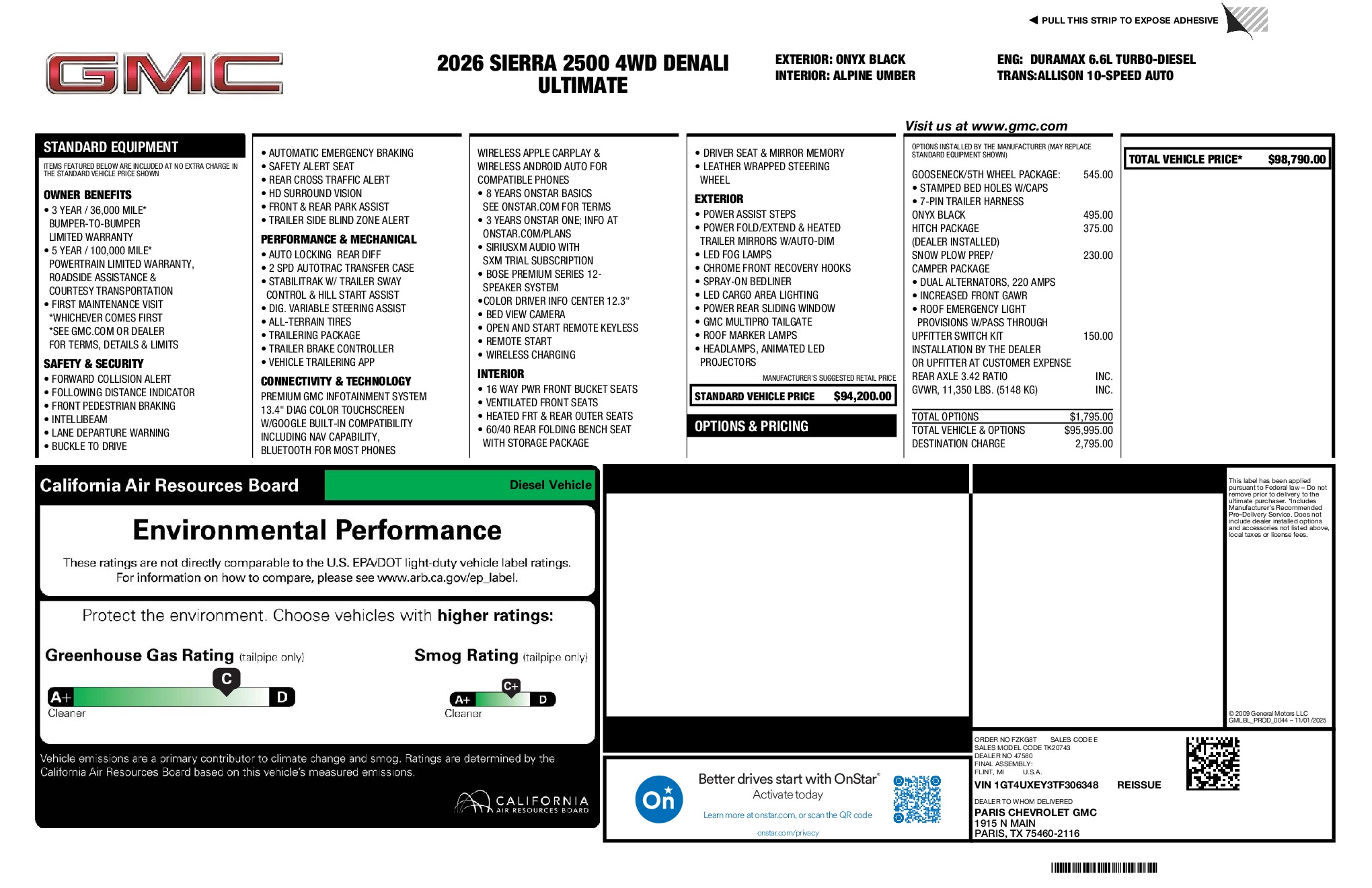 2026 GMC Sierra 2500HD Denali Ultimate window sticker