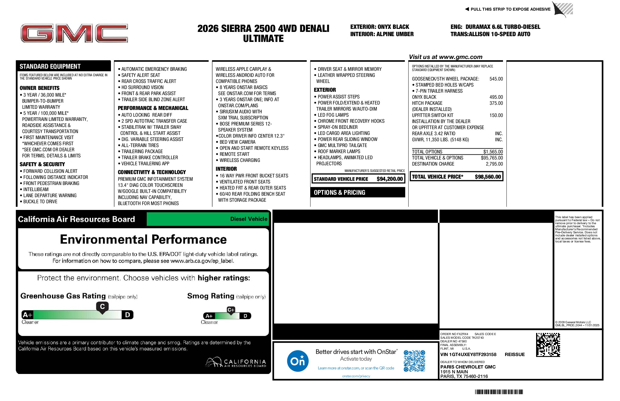 2026 GMC Sierra 2500HD Denali Ultimate window sticker
