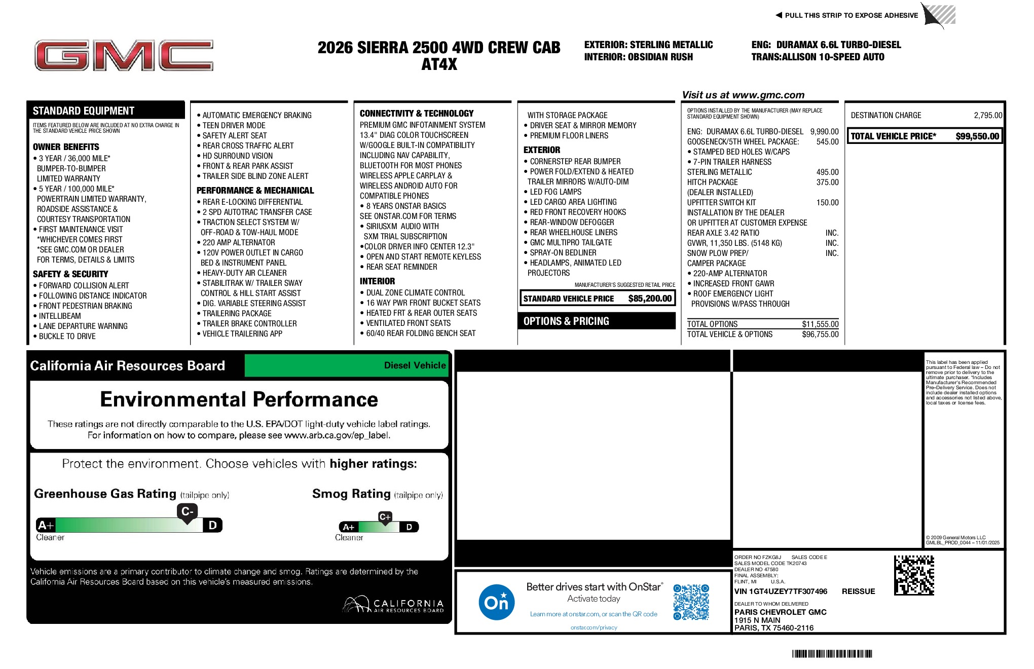 2026 GMC Sierra 2500HD AT4X window sticker
