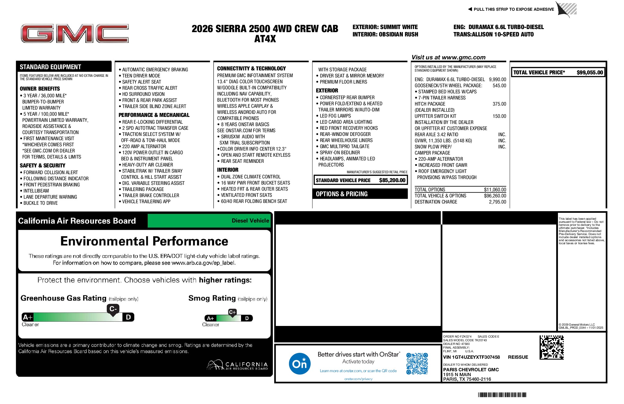 2026 GMC Sierra 2500HD AT4X window sticker