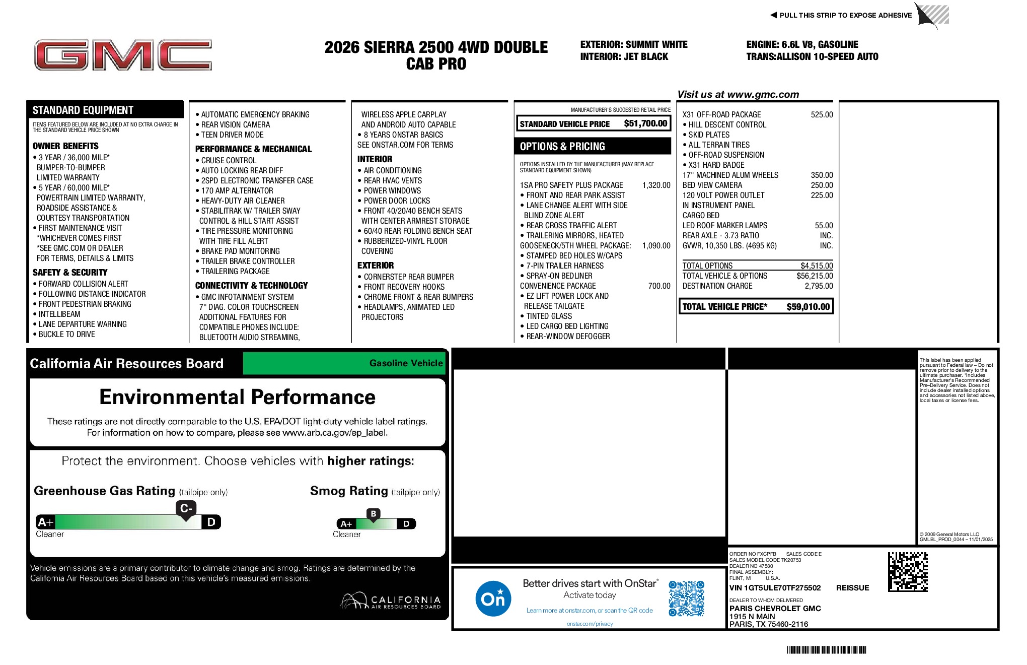 2026 GMC Sierra 2500HD Pro window sticker