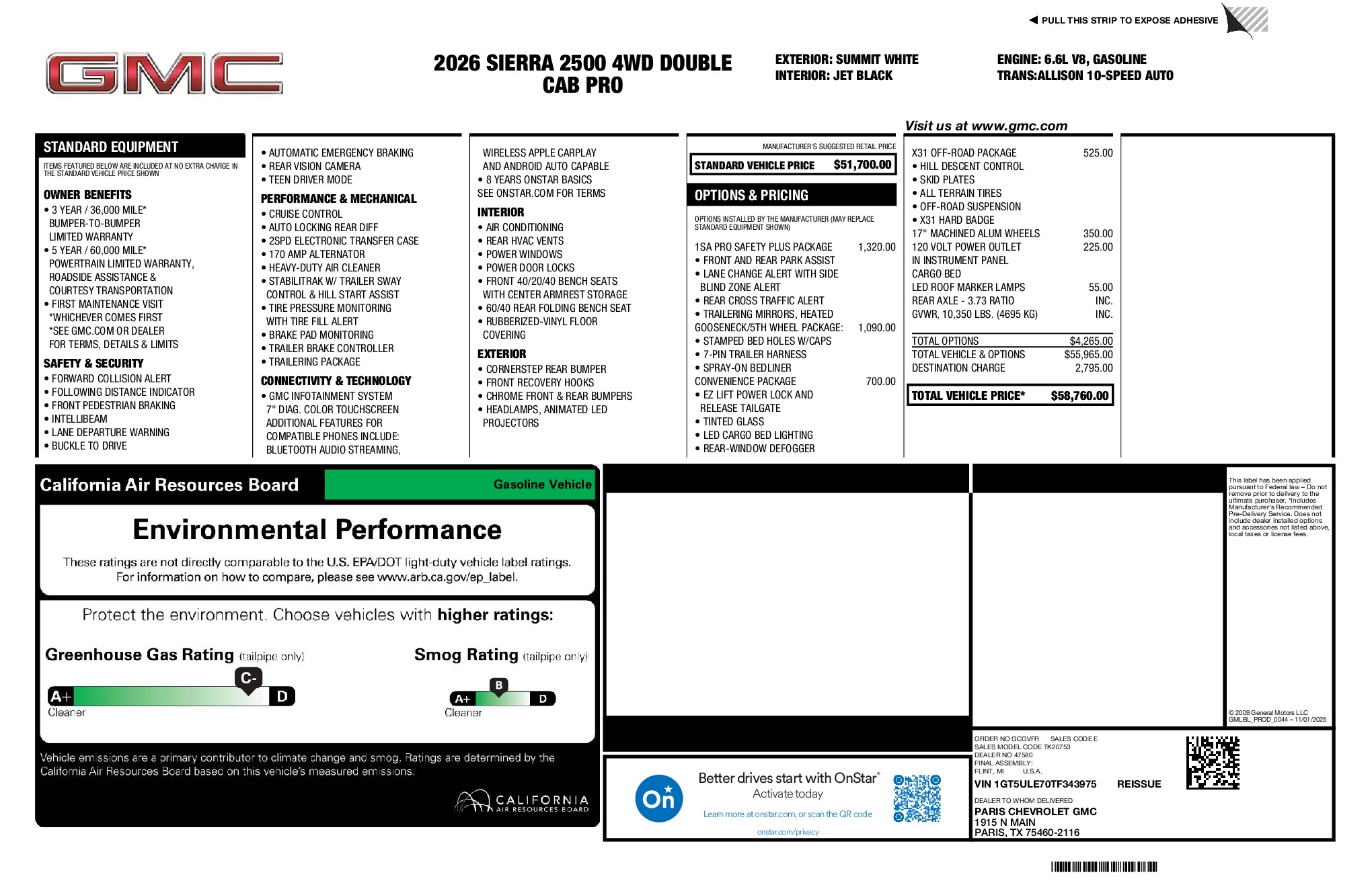 2026 GMC Sierra 2500HD Pro window sticker