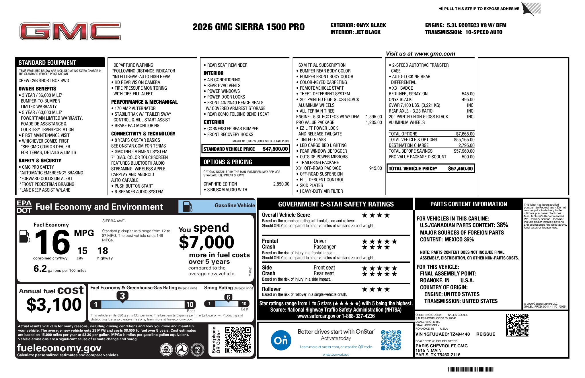 2026 GMC Sierra 1500 Pro window sticker