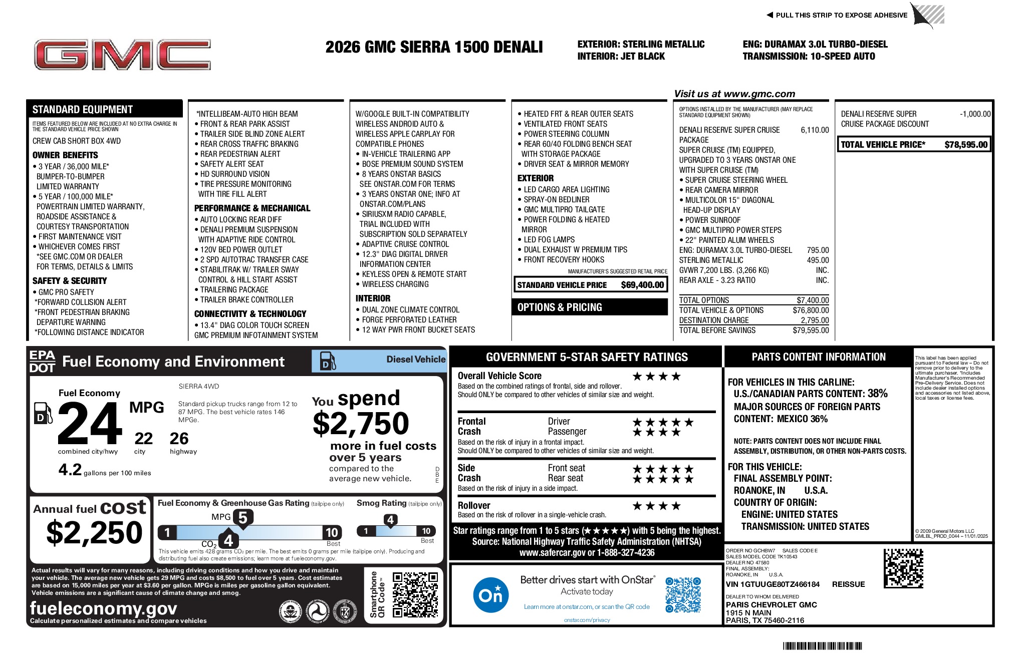 2026 GMC Sierra 1500 Denali window sticker