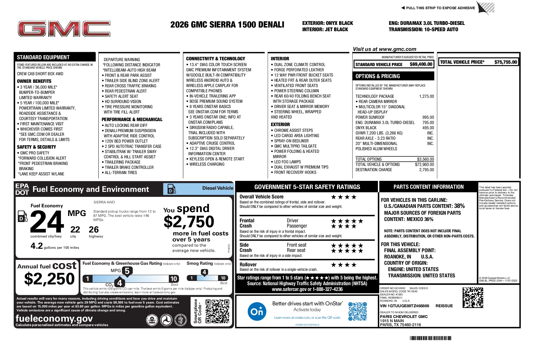 2026 GMC Sierra 1500 Denali window sticker