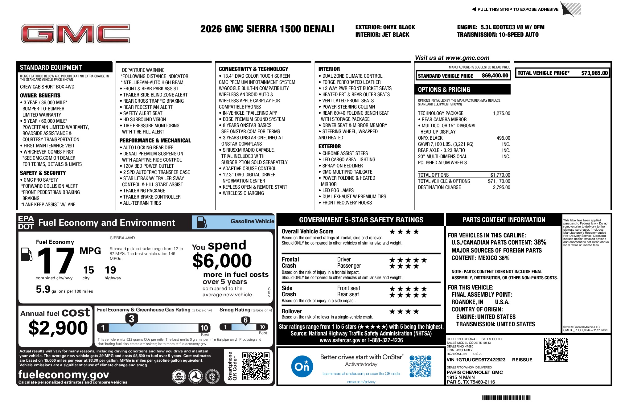 2026 GMC Sierra 1500 Denali window sticker