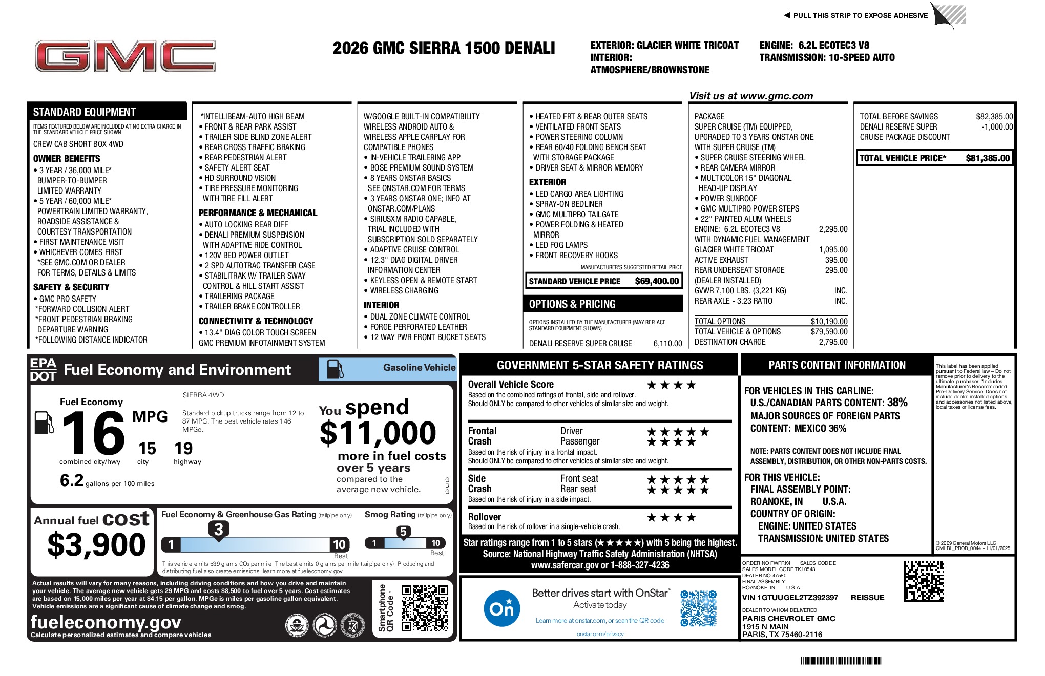 2026 GMC Sierra 1500 Denali window sticker