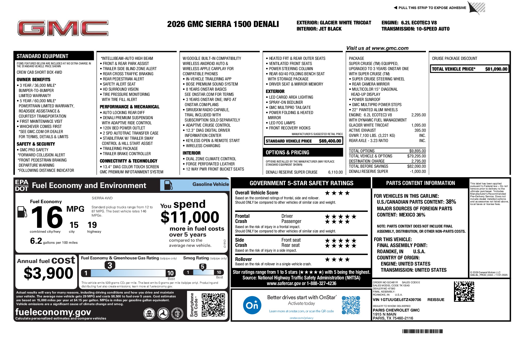 2026 GMC Sierra 1500 Denali window sticker