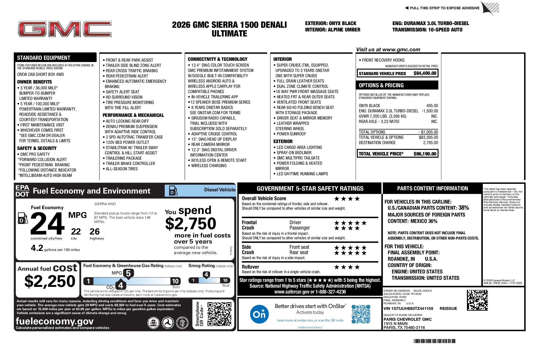 2026 GMC Sierra 1500 Denali Ultimate window sticker