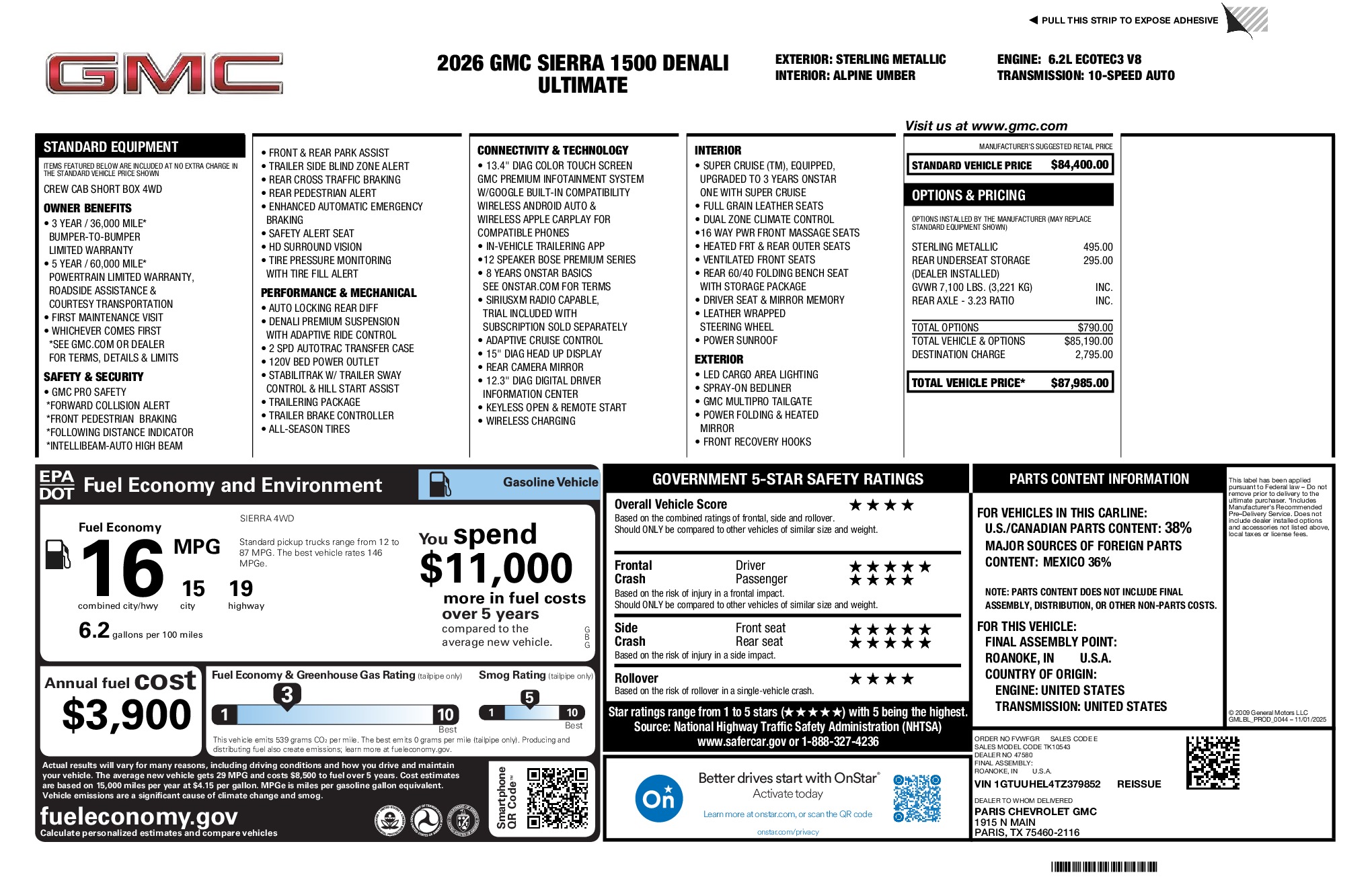 2026 GMC Sierra 1500 Denali Ultimate window sticker