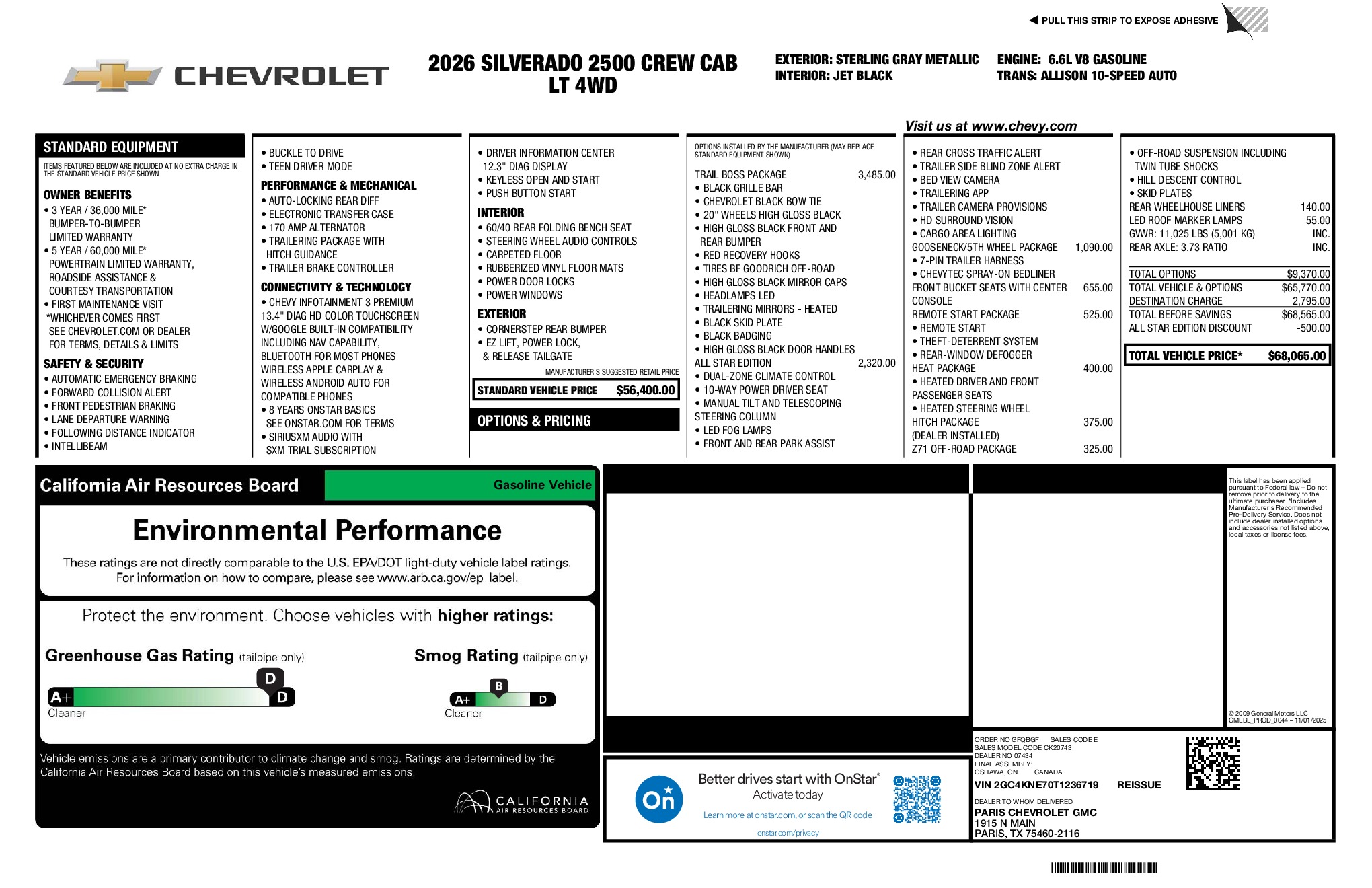 2026 Chevrolet Silverado 2500HD LT window sticker