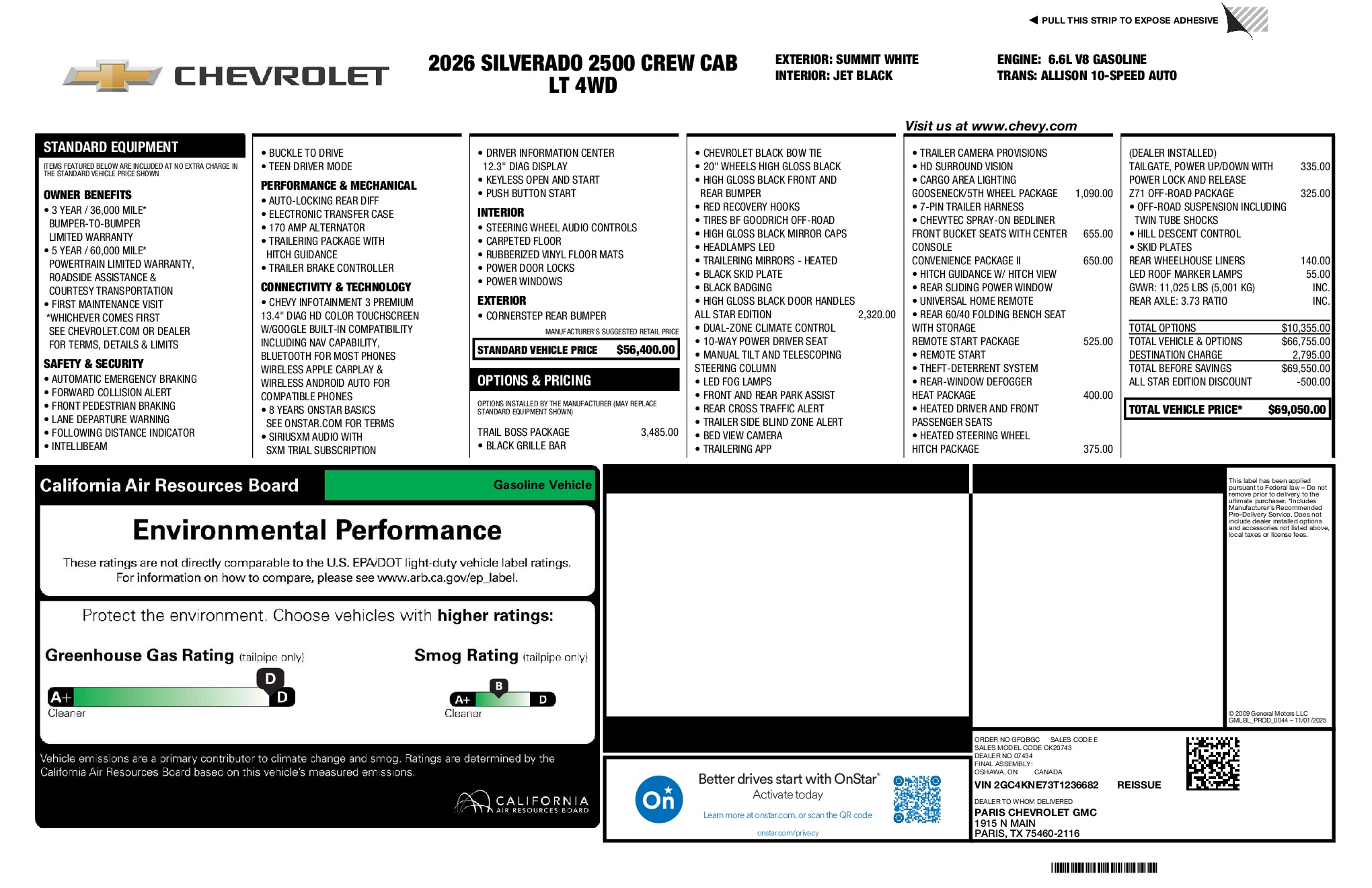 2026 Chevrolet Silverado 2500HD LT window sticker