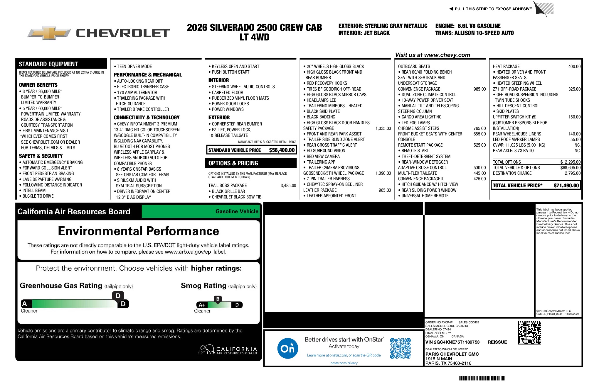 2026 Chevrolet Silverado 2500HD LT window sticker