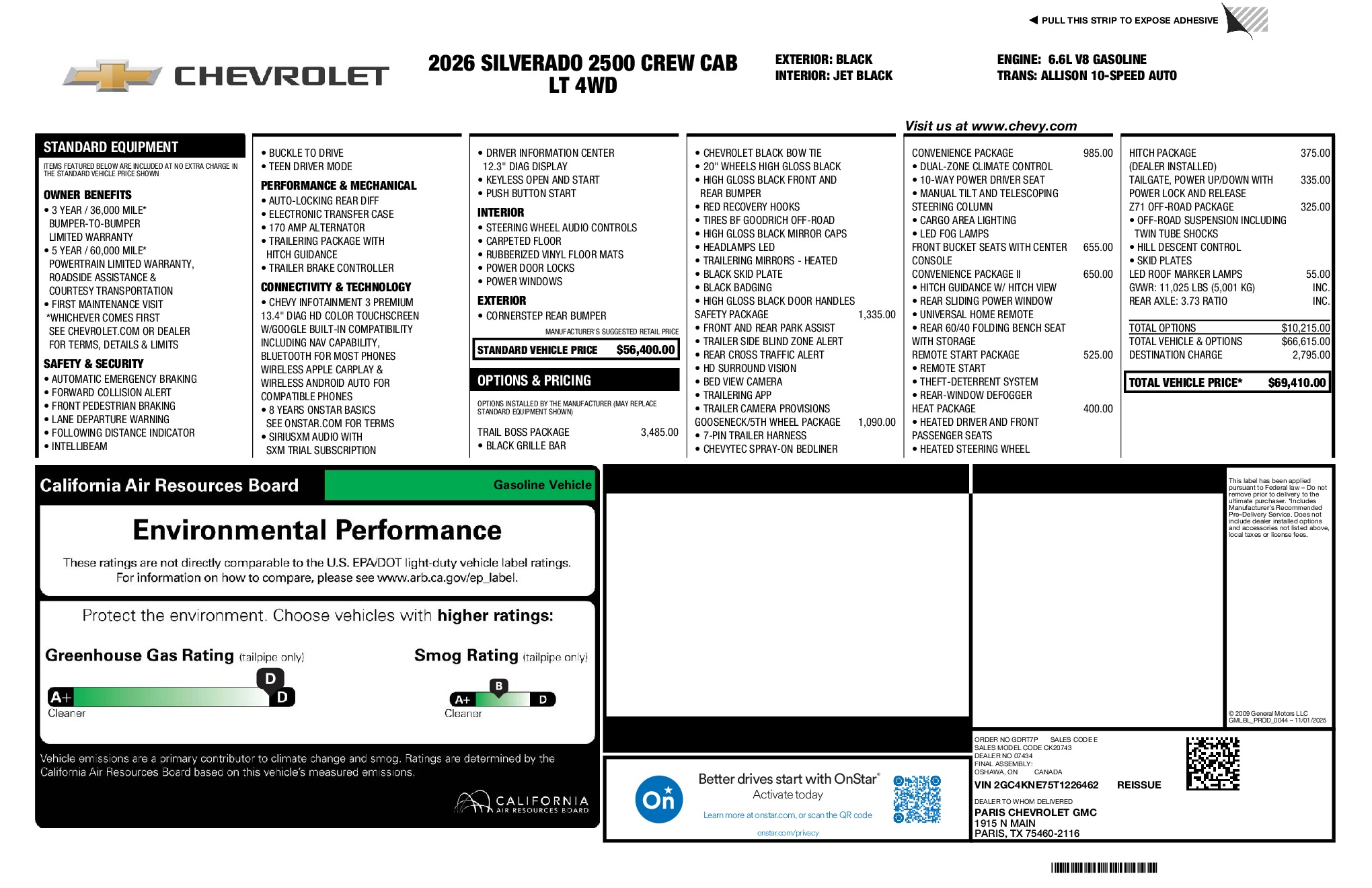 2026 Chevrolet Silverado 2500HD LT window sticker