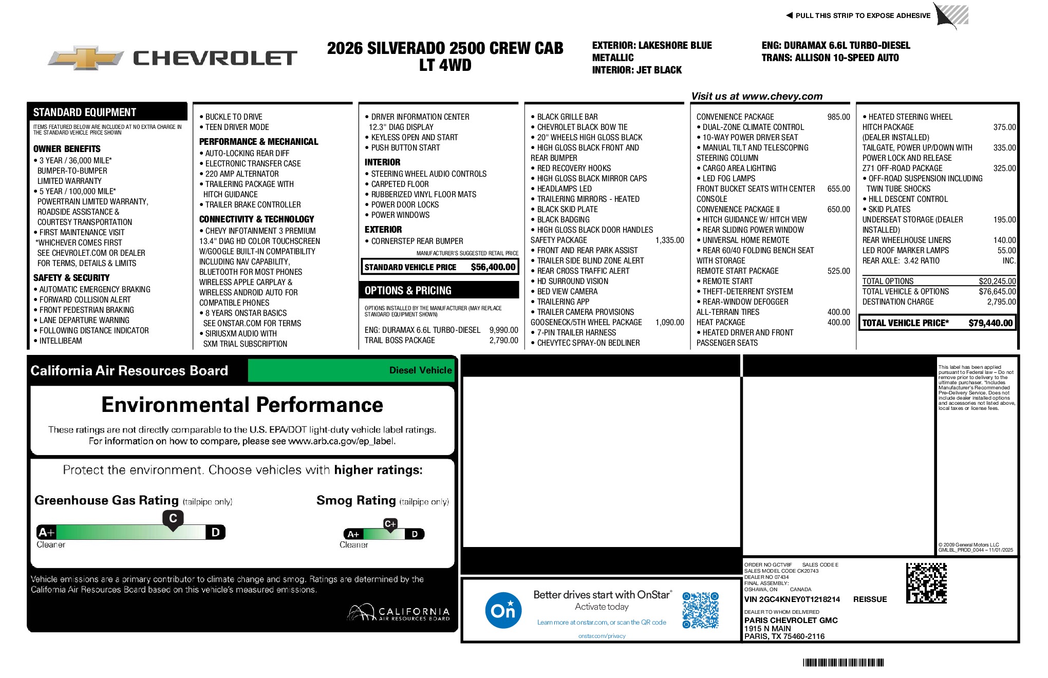 2026 Chevrolet Silverado 2500HD LT window sticker