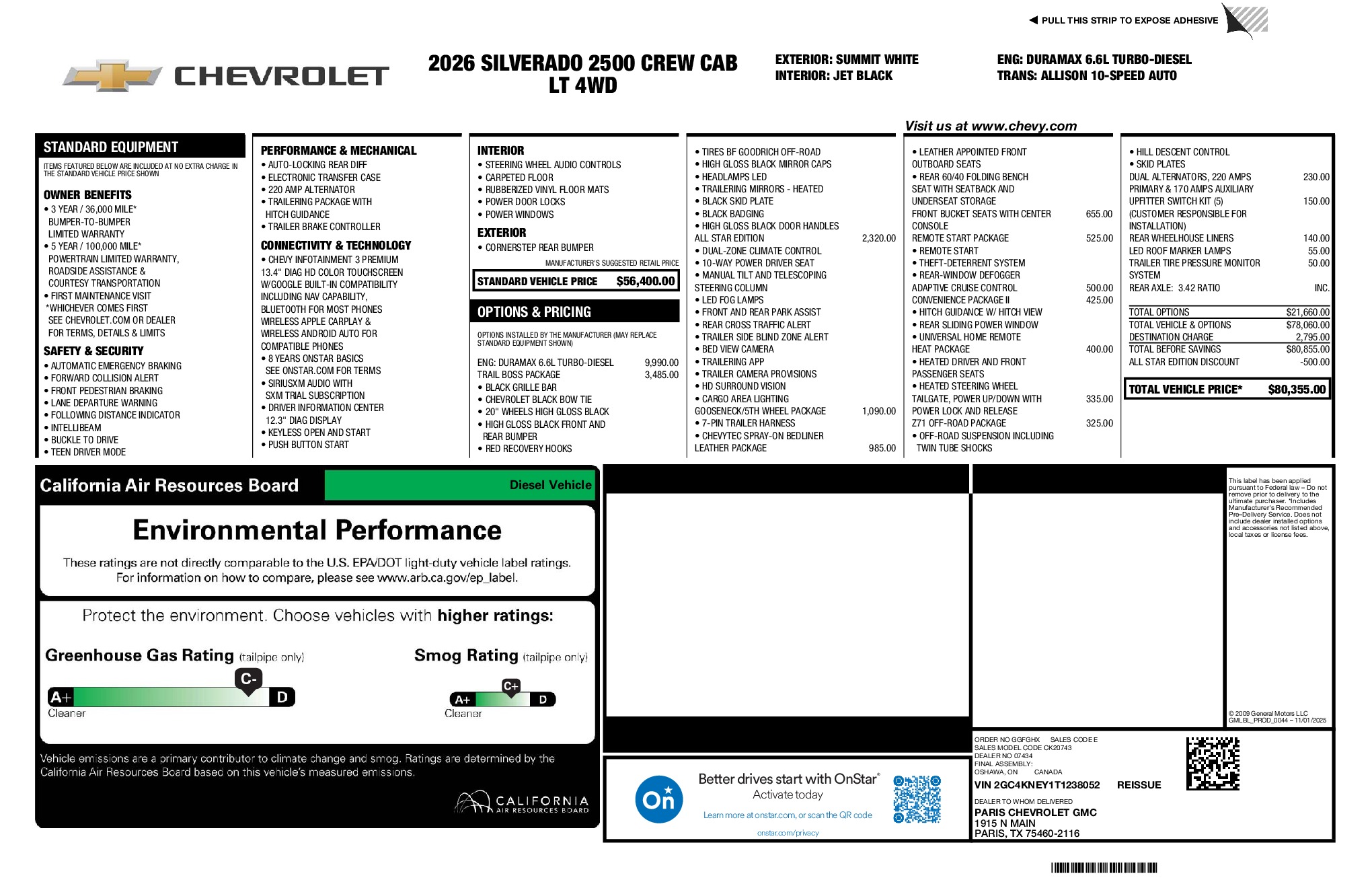 2026 Chevrolet Silverado 2500HD LT window sticker
