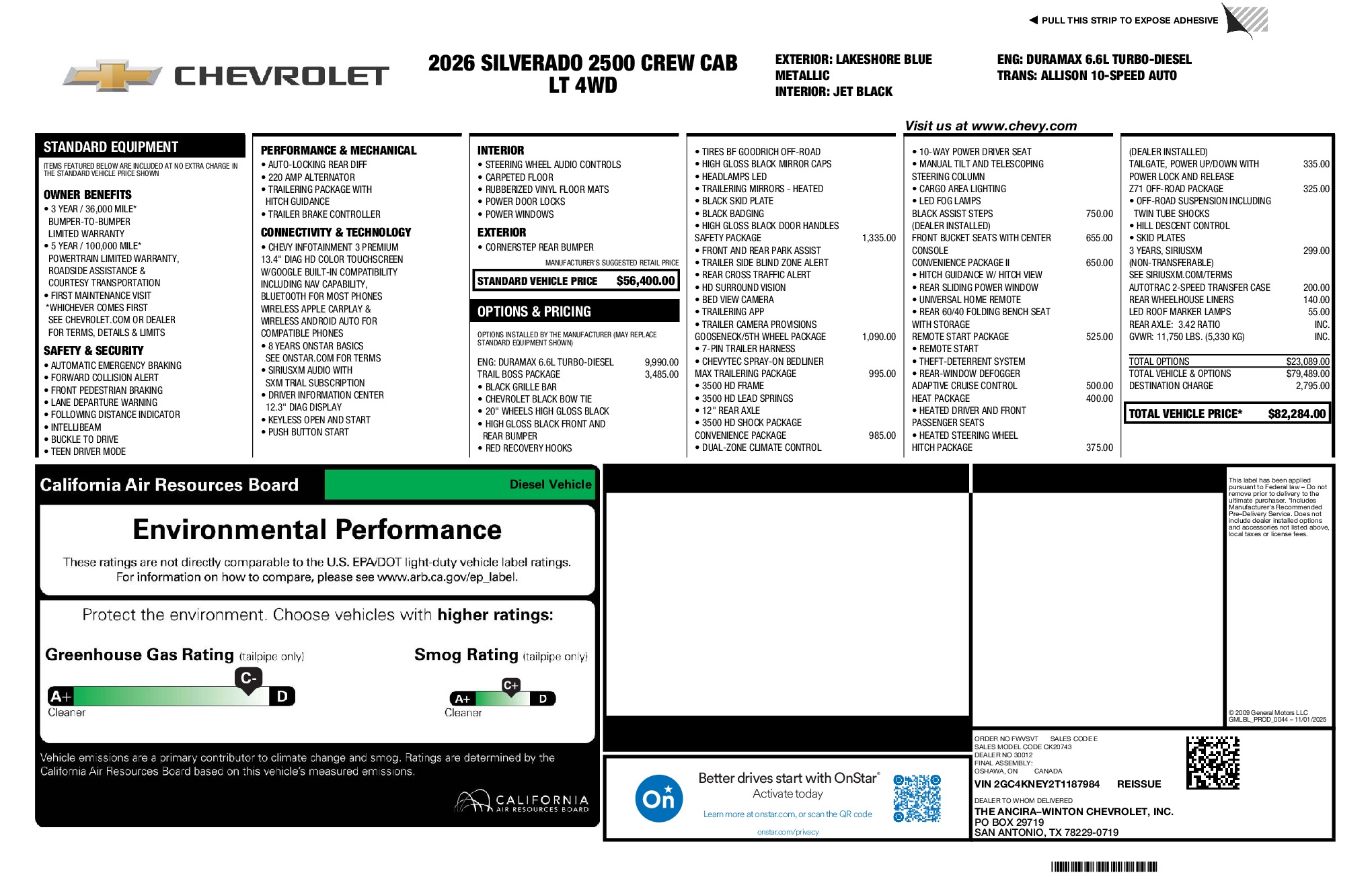 2026 Chevrolet Silverado 2500HD LT window sticker